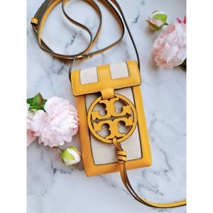 New $268 Tory Burch Daylily Yellow White Miller canvas quadrant phone Crossbody